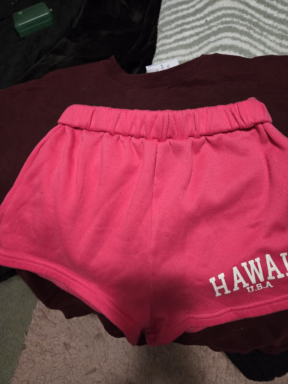 SHEIN Bright Hot Pink Elastic Waist Athletic Shorts with White Print